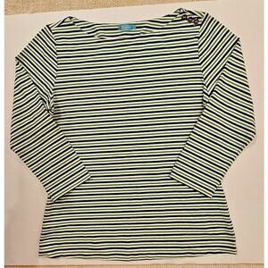 J.McLaughlin Wavesong Striped Print 3/4 Sleeve Button Shoulder T Shirt Sz S New